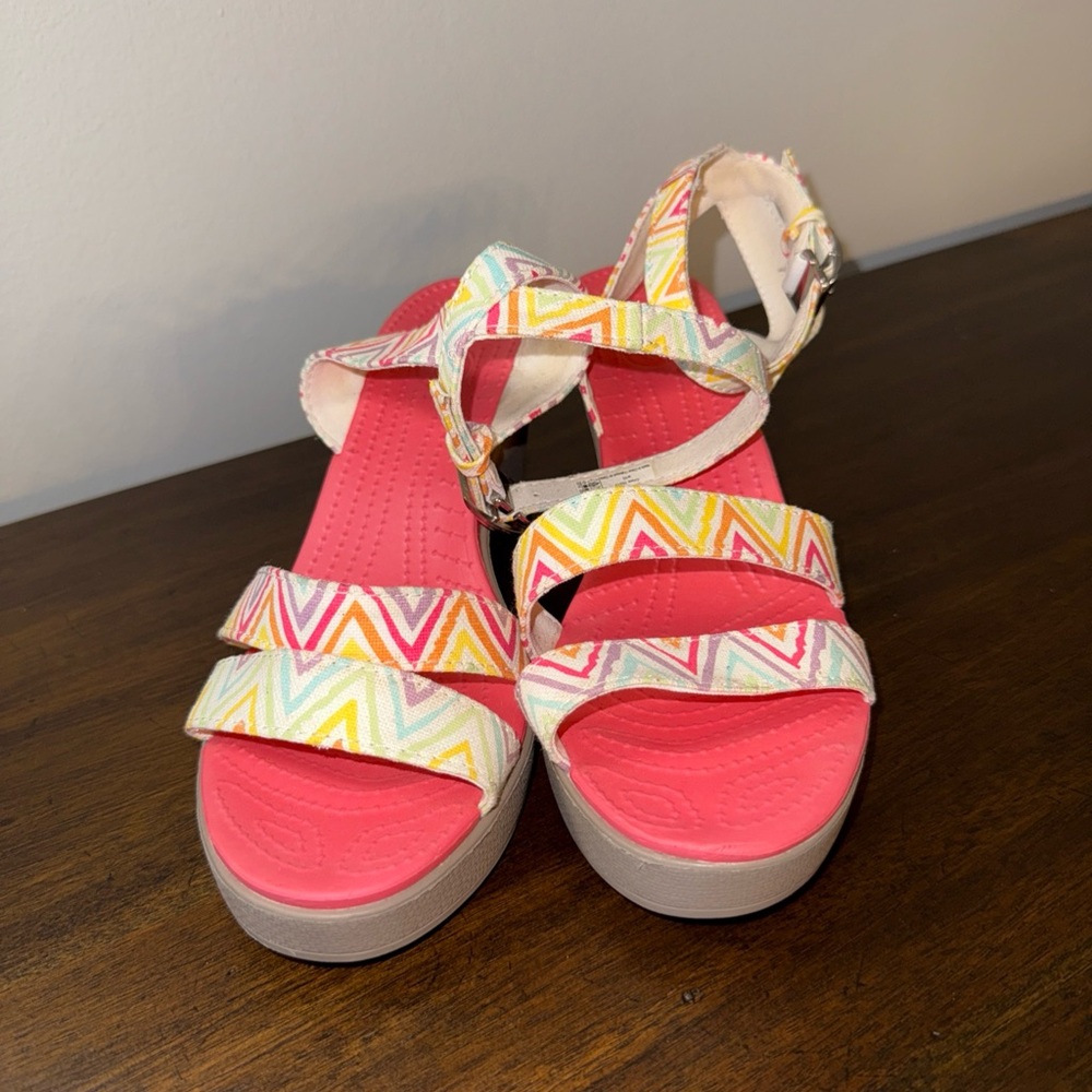 Crocs Multicolor Ankle Strap Wedge Sandals Size 10